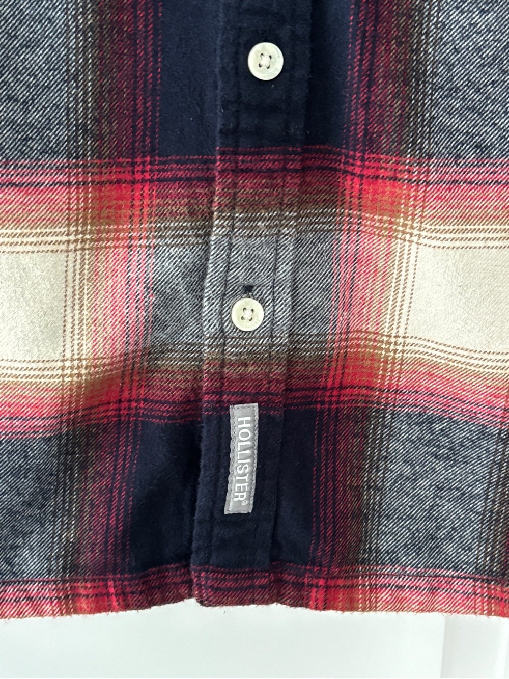 Hollister Red Navy Cream Plaid Flannel Shirt - Extra Large - Picture 3 of 6